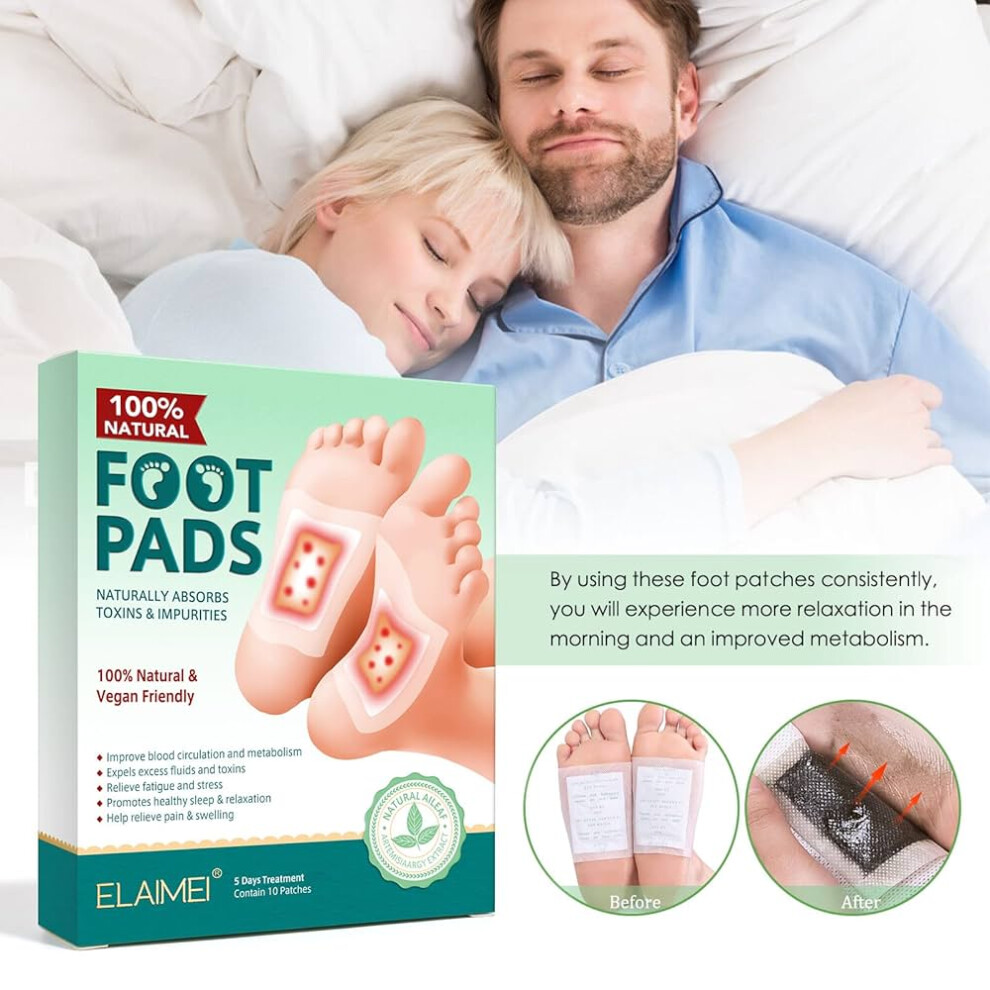 Elaimei Natural Detox Foot 10 Pads Absorbs Toxins & Impurities