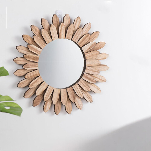Mirror Wall Decor, Boho Mirror Wall Hanging Decor, Rustic Round Wood Mirror, Boho Round Wall Mirror 1