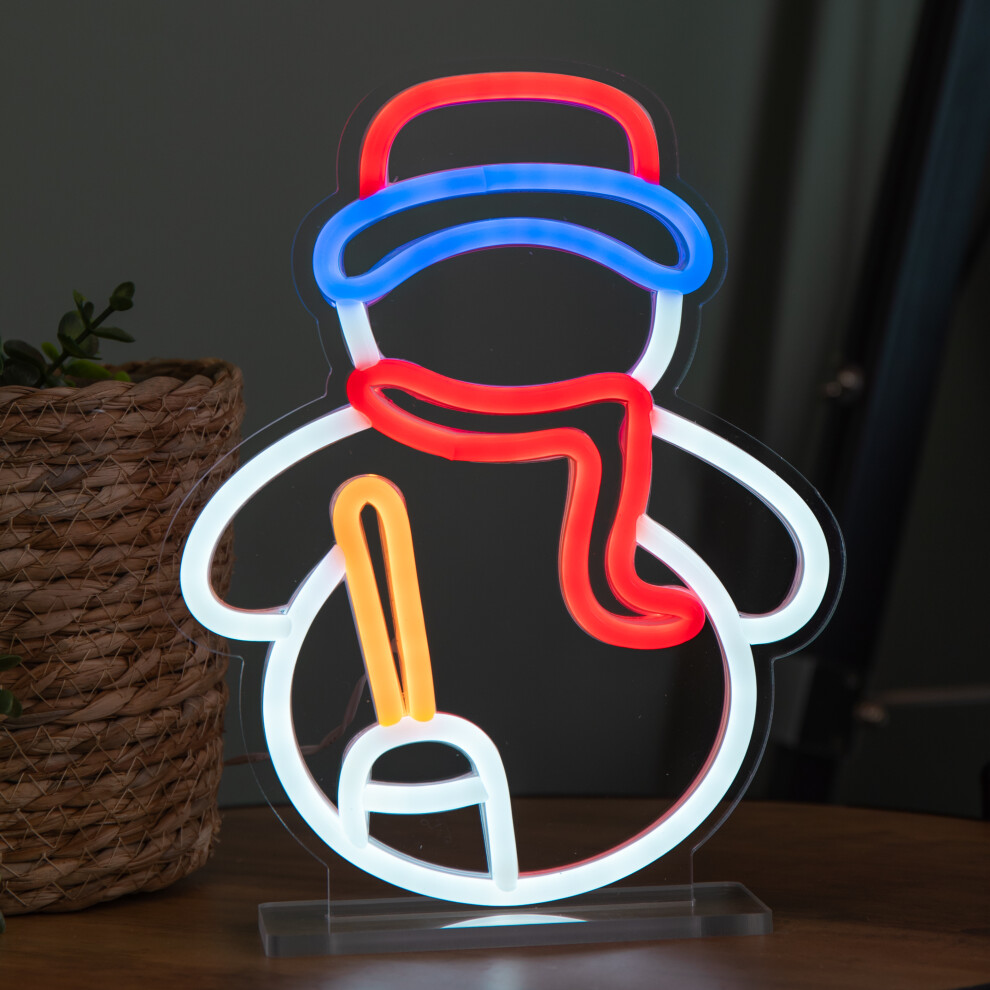Premier 24Cm Up Christmas Snowman Table Top Neon Sign Light
