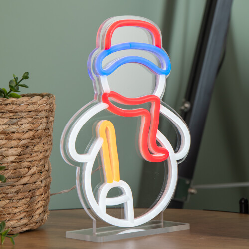 Premier 24cm Light up Christmas Snowman Table Top Neon Sign 2