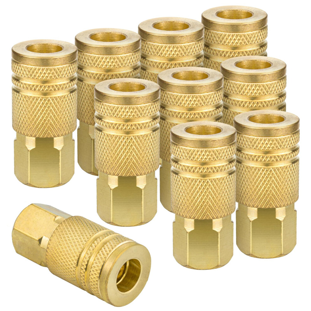 1/4Inch Brass Female Industrial Coupler,10 Pack Quick Connect Air Couplers For Air Hose Accessories 856834609939