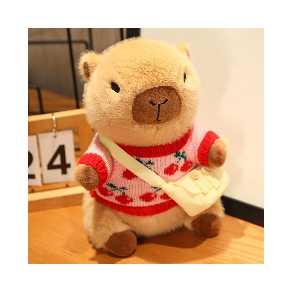 (Red cherry pattern sweater + shoulder bag, 23cm) Cute Capybara Doll Capybara Doll Plush Toy Children's Comfort Doll-image-OPC-PHYRXQS-NEW