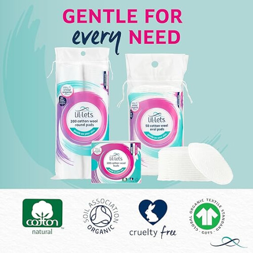 Lil-Lets Organic Cotton Wool Oval Pads 50 Extra Large 1