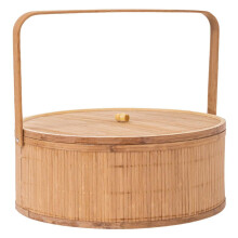 Bamboo Fruit Picnic Basket Lid Present Basket for Outdoor Storage Basket 33cm Diameter 13cm Height