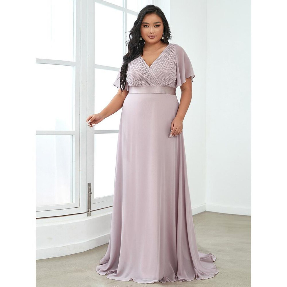 (lilac, 3XL) Ever-pretty Women&apos;s Plus Size Double V-neck Evening Party Maxi Dress