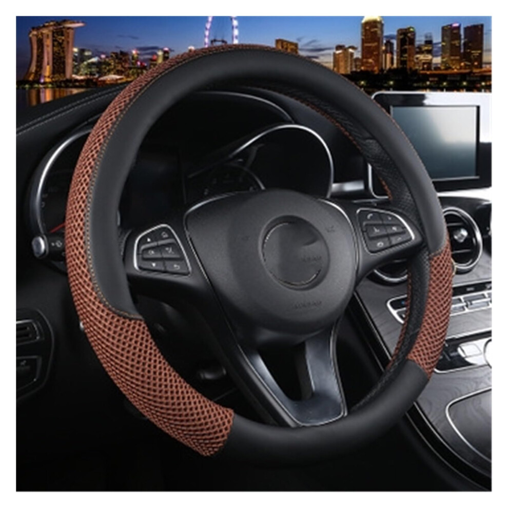 Car Steering Wheel Cover Set Car Steering Wheel Cover Leather Spelling Ice Silk Breathable Moisture Removal Car Interior (Color : 2) 371423574745