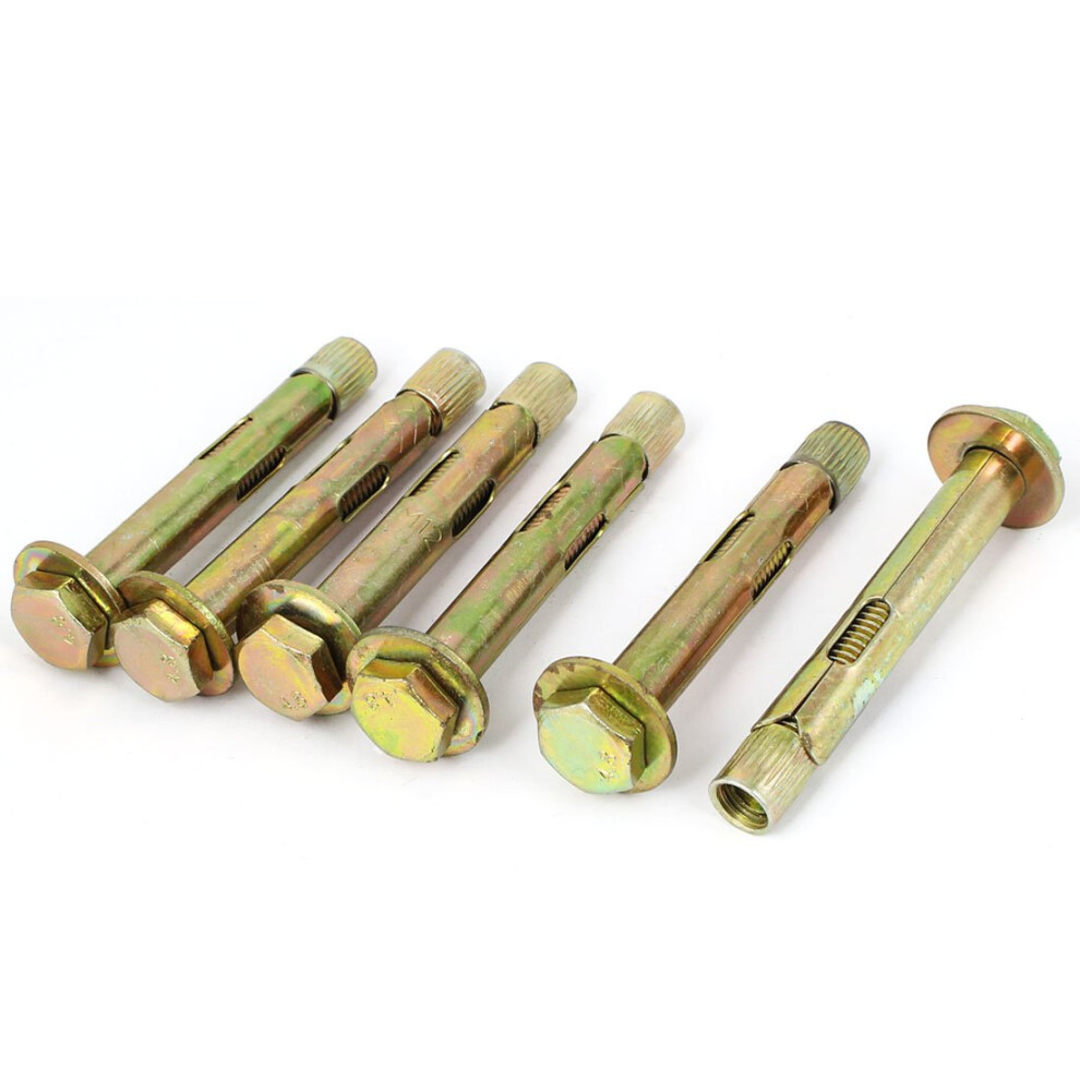 Iivverr M10x80mm Yellow Zinc Plated Hex Head Expansion Bolts Sleeve Anchor Screw 6Pcs 395254522027