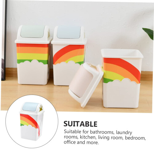 1pc Rainbow Trash Can, Plastic, Assorted Color, Convenient PressTop Lid, Suitable for Home and Office 1