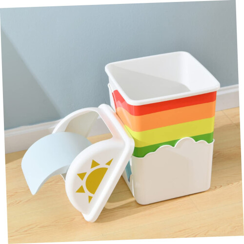 1pc Rainbow Trash Can, Plastic, Assorted Color, Convenient PressTop Lid, Suitable for Home and Office 2