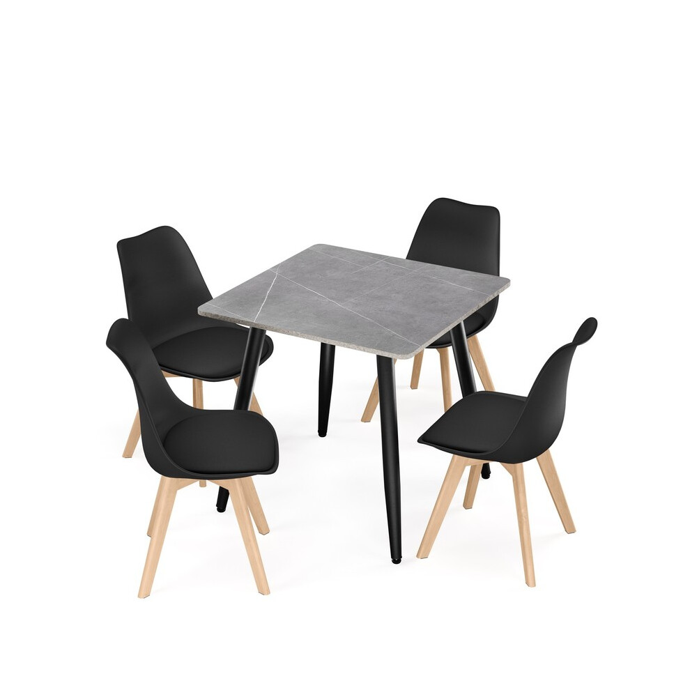 (Armani Grey, Black) 80cm Ceramic Dining Table & 4 Pcs Tulip Chairs Set Modern Wood Kitchen Furniture