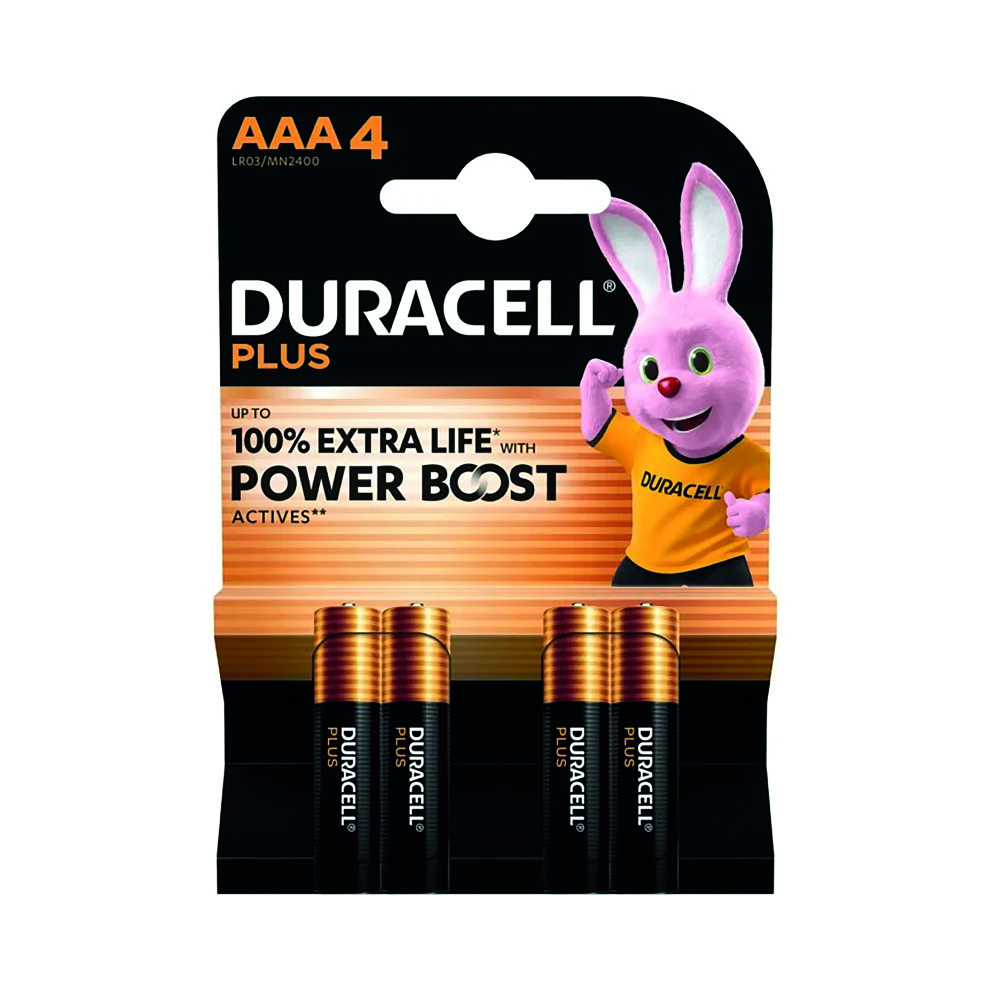 Duracell Plus AAA Battery 100% Extra Life Power Boost (Pk of 4)