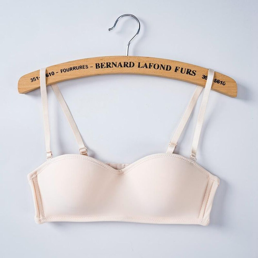 (beige, 34/75AB) Reusable Backless Strapless Bras Comfortable Seamless Invisible Push Up Bra Lingerie Underwear For Wedding Party