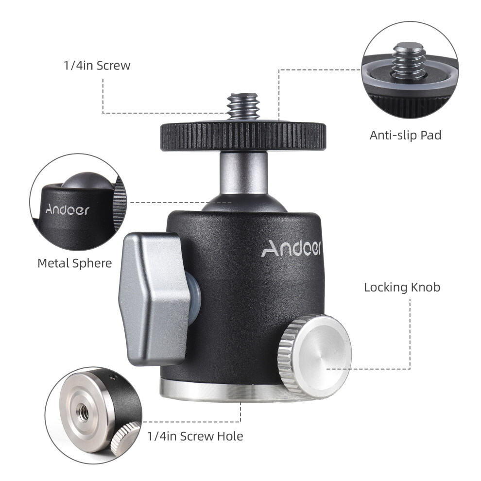 Andoer Mini Ball Head Tripod Mount 3Kg Load Black 5011326841845