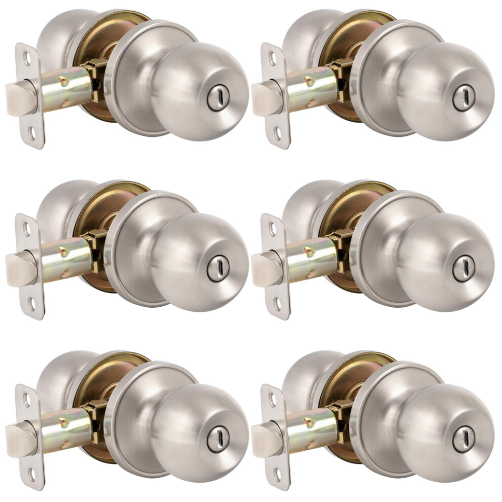 Privacy Door Knob With Lock, 6 Pack Interior Door Knobs For Bedroom And Bathroom, Keyless Doorknob With Round Ball, Satin Nickel Door Handle 369190574068