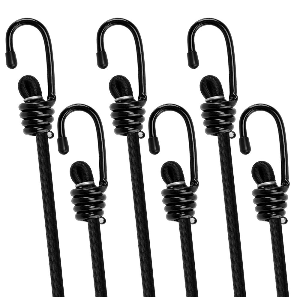 48 Inch Bungee Cords With Hooks, Pack Of 6 Straps For Bikes, Tie Downs, Camping Cars, Black 335372255056