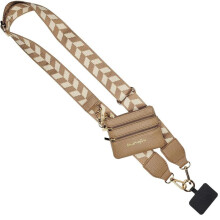 Original Clip and Go Phone Strap (Brown/Cream Chevron) Crossbody Phone Strap Chain with Zipper Wallet Pouch