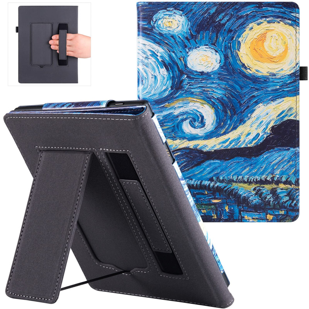 Case For 7.8' Boox Tab Mini C E-Reader - Premium Leather Foldable Stand Cover With Hand Strap & Auto Sleep/Wake, Starry Sky Onyx 354398635130