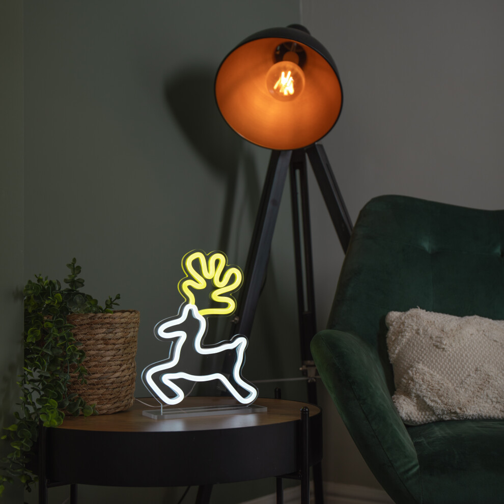 Premier 25Cm Up Christmas Reindeer Table Top Neon Sign Light