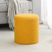 Modern Round Ottoman with Soft Padded Seat, Upholstered Padded Vanity Stool Footrest for Makeup Living Room Bedroom Home Office, Yellow
