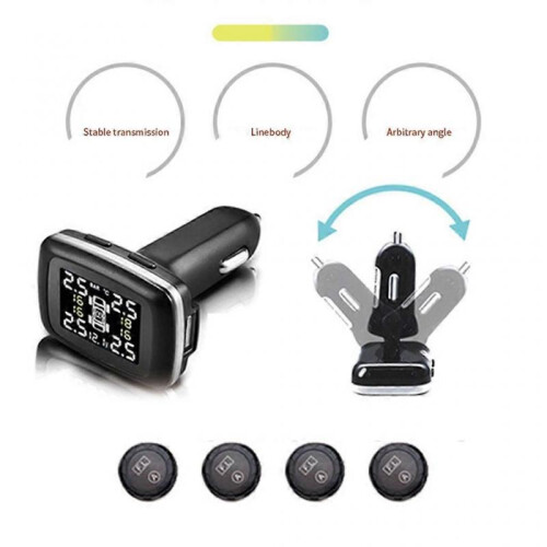 Cigarette-Lighter Wireless TPMS Tire Pressure Monitor 4 External Sensor 0-3.5Bar 2