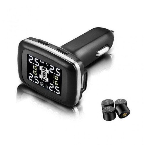 Cigarette-Lighter Wireless TPMS Tire Pressure Monitor 4 External Sensor 0-3.5Bar