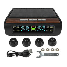 Wireless Solar TPMS LCD Car Tire Pressure Monitoring System with 4 External Sensors Solar Automatic