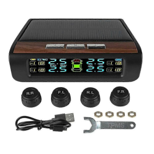 Wireless Solar TPMS LCD Car Tire Pressure Monitoring System with 4 External Sensors Solar Automatic