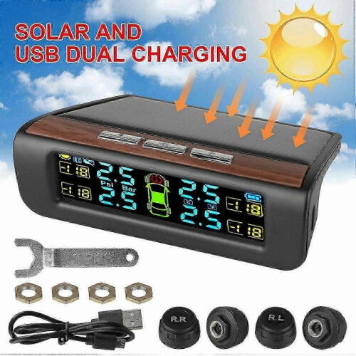 Wireless Solar TPMS LCD Car Tire Pressure Monitoring System with 4 External Sensors Solar Automatic 1