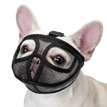 Short Snout Dog Muzzle, Soft Mesh French Bulldog Muzzle with Enlarged Eye Hole to Prevent Eating Biting Licking(L,Black)