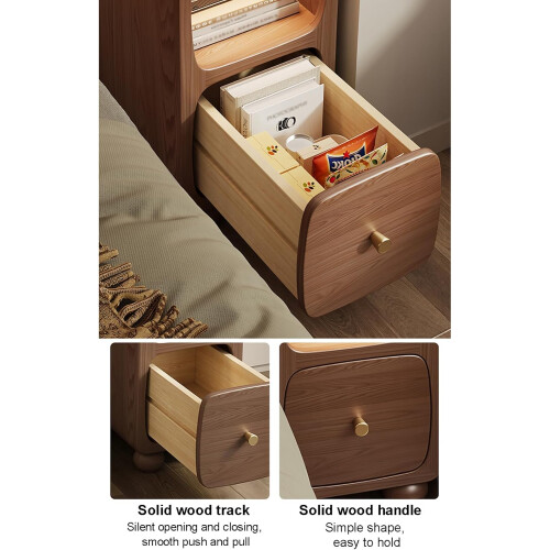 Solid Wood Nightstand with, Modern Narrow Bedside Table with 1 Drawer  Storage 2