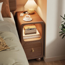 Solid Wood Nightstand with, Modern Narrow Bedside Table with 1 Drawer  Storage