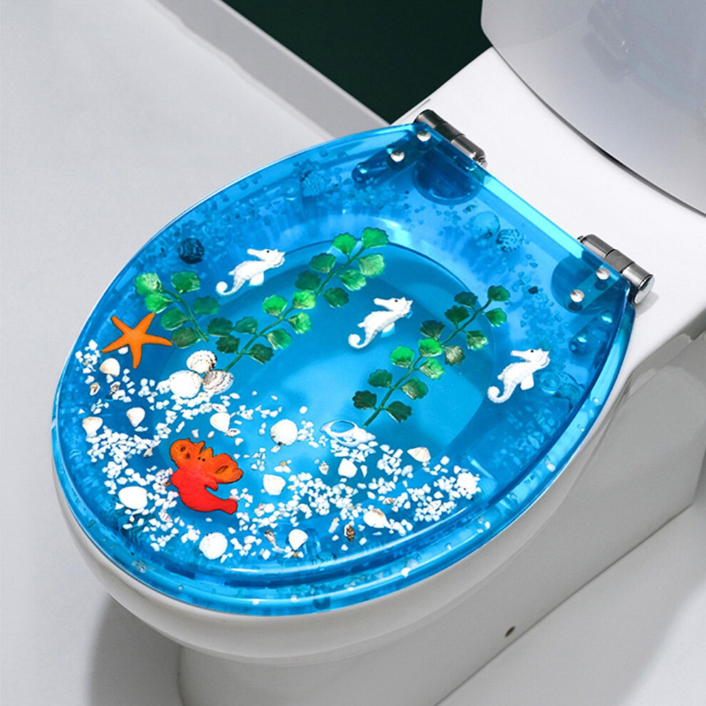Resin Toilet Seat 14.2' x 16.53' Toilet Seat Soft Close, Quick Release Round Toilet Seat Slow Close with Stainless Steel Strong Hinges,G,E