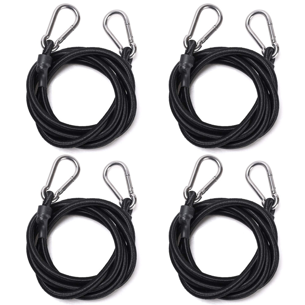 60 Inch Bungee Cords With Hooks 4 Pieces Black Latex Long Bungie Cord 867041904816