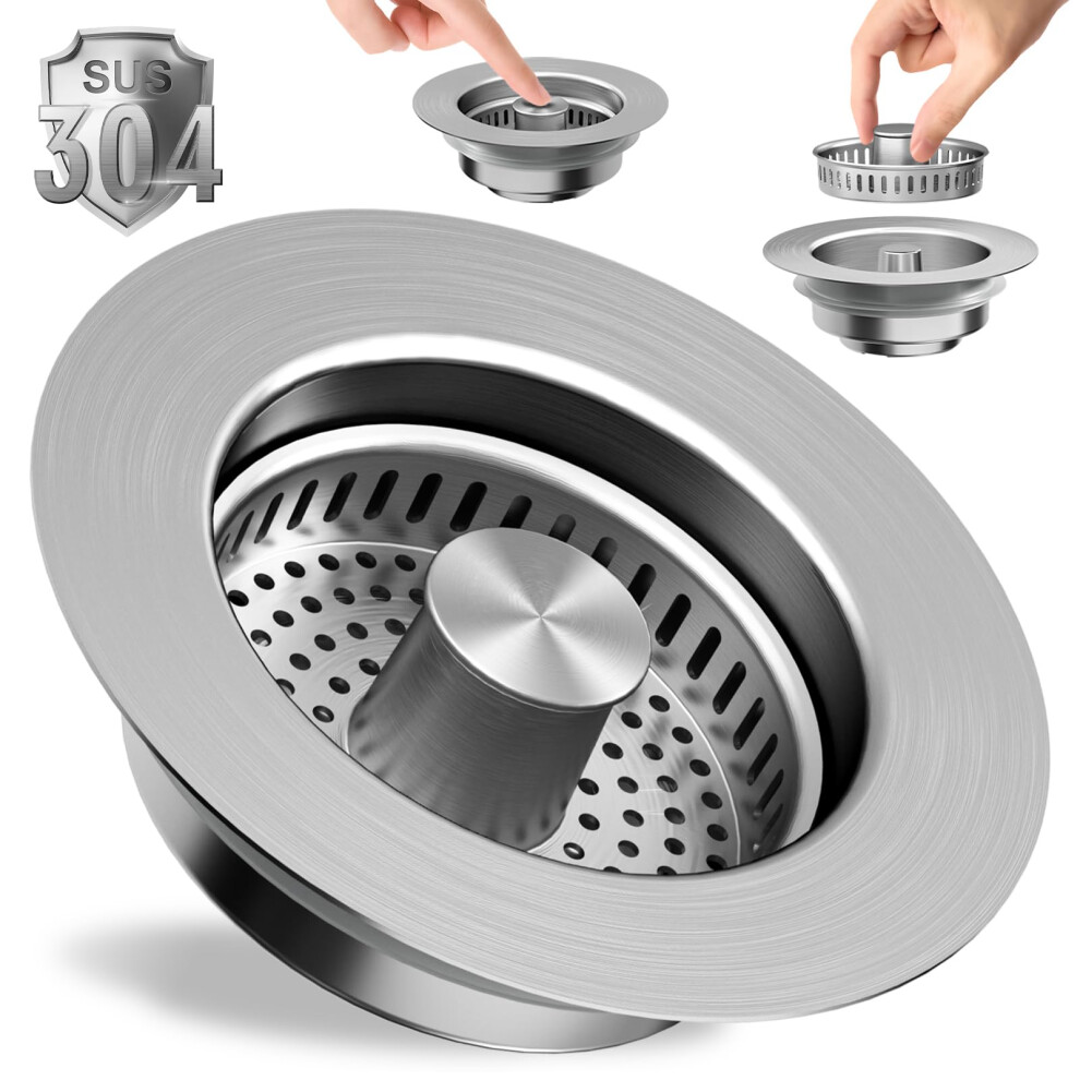 Upgraded 3 in 1 Kitchen Sink Drain Strainer  Stainless Steel Pop Up Sink Stopper, AntiClogging