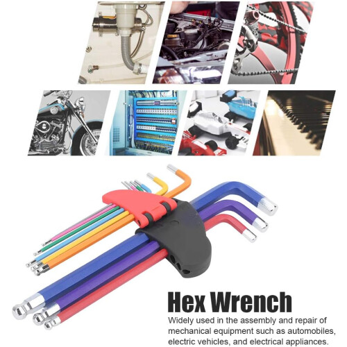 Professional Grade Hex Key Set, Lengthened Type Flat End Hex Wrench Set, Multicolor Metric L Key Set with Holding Function Hand Tools Kit C 2