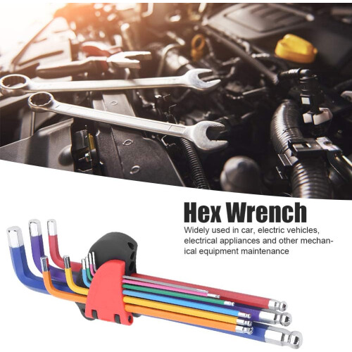 Professional Grade Hex Key Set, Lengthened Type Flat End Hex Wrench Set, Multicolor Metric L Key Set with Holding Function Hand Tools Kit C 1