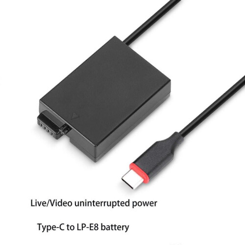 Type-C to for LP E8 DR-E8 Dummy Battery Portable Camera Power Source for Rebel 2