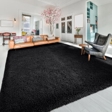 (Black Shaggy, 200 x 290 cm (6ft 7in x 9ft 3in)) Xtra Large Nonslip Rugs Shaggy Fluffy Soft Traditional Carpets for Livingroom & Bedroom