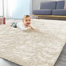 (Cream Shaggy, 200 x 290 cm (6ft 7in x 9ft 3in)) Xtra Large Nonslip Rugs Shaggy Fluffy Soft Traditional Carpets for Livingroom & Bedroom
