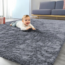 (Grey Shaggy, 200 x 290 cm (6ft 7in x 9ft 3in)) Xtra Large Nonslip Rugs Shaggy Fluffy Soft Traditional Carpets for Livingroom & Bedroom