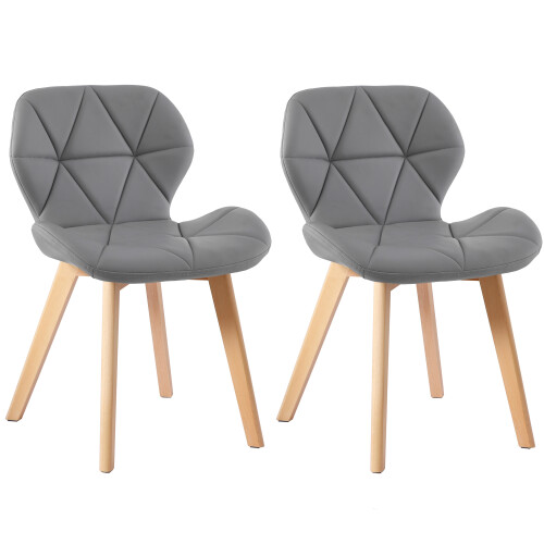 Charles Jacobs (PU Grey) Charles Jacobs Set of 2 Diamond Patterned Dining Chairs with Beech Wood Legs
