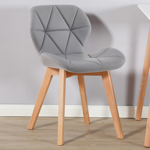 Charles Jacobs (PU Grey) Charles Jacobs Set of 2 Diamond Patterned Dining Chairs with Beech Wood Legs 2