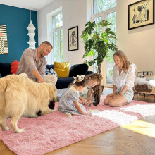 (Pink Shaggy, 160 x 230 cm (5ft 3 in x 7ft 7in)) Xtra Large Nonslip Rugs Shaggy Fluffy Soft Traditional Carpets for Livingroom & Bedroom