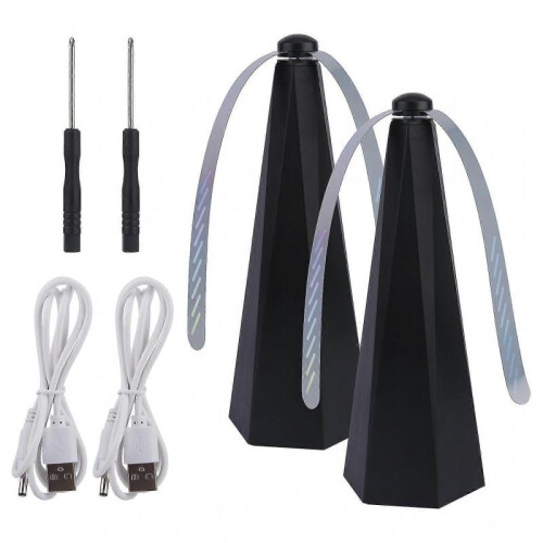 (Black)2pcs USB Charging Freestanding Fly Repellent Fan Rotatable Party For Tables Home