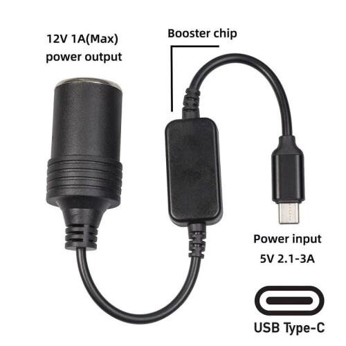 (A) USB C to 12V Cigarette Lighter Socket Adapter, Power Converter for Dash Cam GPS 35cm 2