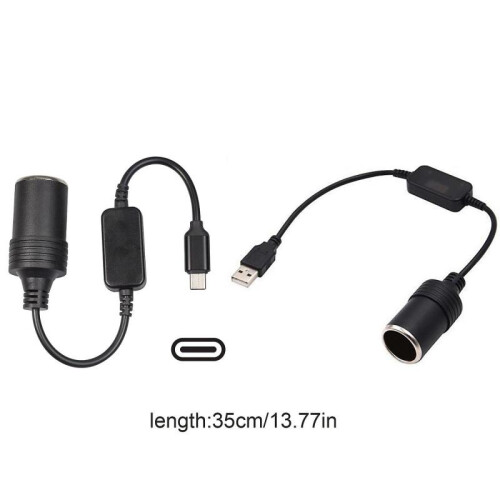 (B) USB C to 12V Cigarette Lighter Socket Adapter, Power Converter for Dash Cam GPS 35cm 2