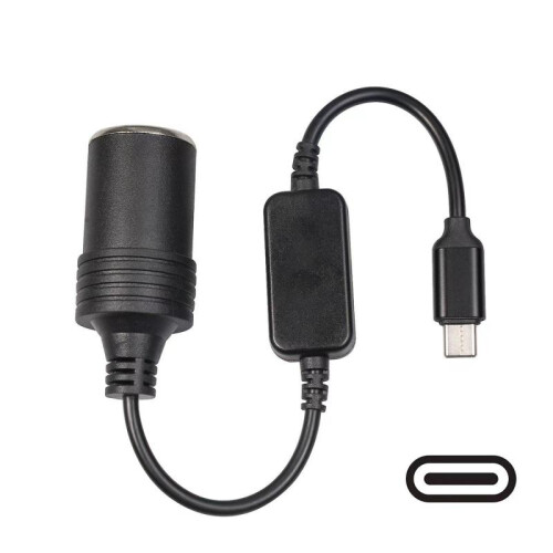 (A) USB C to 12V Cigarette Lighter Socket Adapter, Power Converter for Dash Cam GPS 35cm