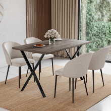 (Walnut) 4 Seater Dining Table with Modern X-Shape Legs