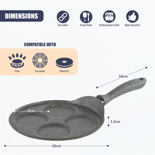GEEZY GEEZY 4 Hole Non Stick Pancake Frying Pan Mini Crepe Maker for Eggs, Breakfast 2