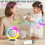 Mini máquina de karaokê infantil, Bluetooth com luz LED de relógio e 2 microfones sem fio, presente de Natal (branco) 7